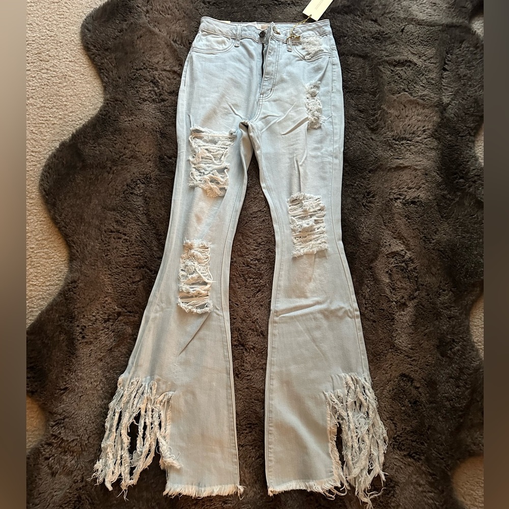 Stretch Cut up Flare Jeans